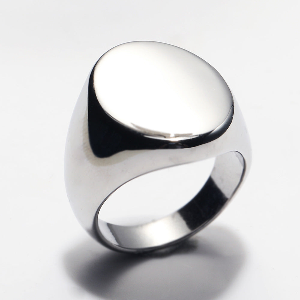 Men's Stainless Steel Trendy Glossy Oval Titanium Ring
