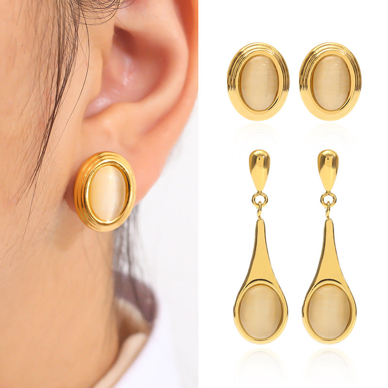 Affordable Luxury Fashion Stainless Steel Opal Stone Ear High-grade Earrings