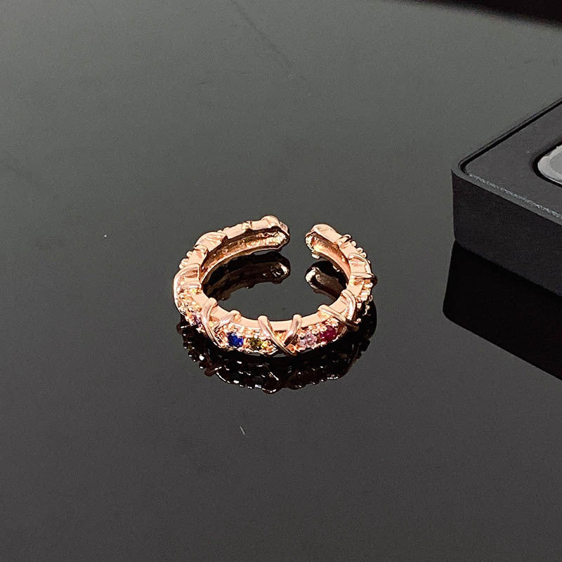 French Entry Lux Cross Colorful Crystals Open Rings