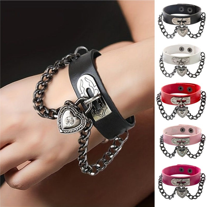 Peach Heart Lock Chain Personality Trend Bracelets
