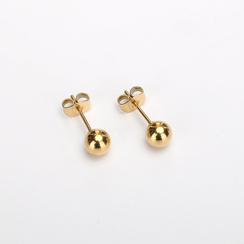 Women's Korean Gold Steel Ball Titanium Mini Earrings