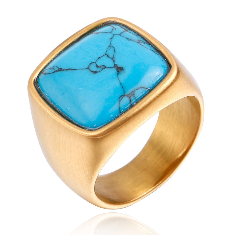 Men's Personality Retro Natural Gemstone Titanium Steel Ring