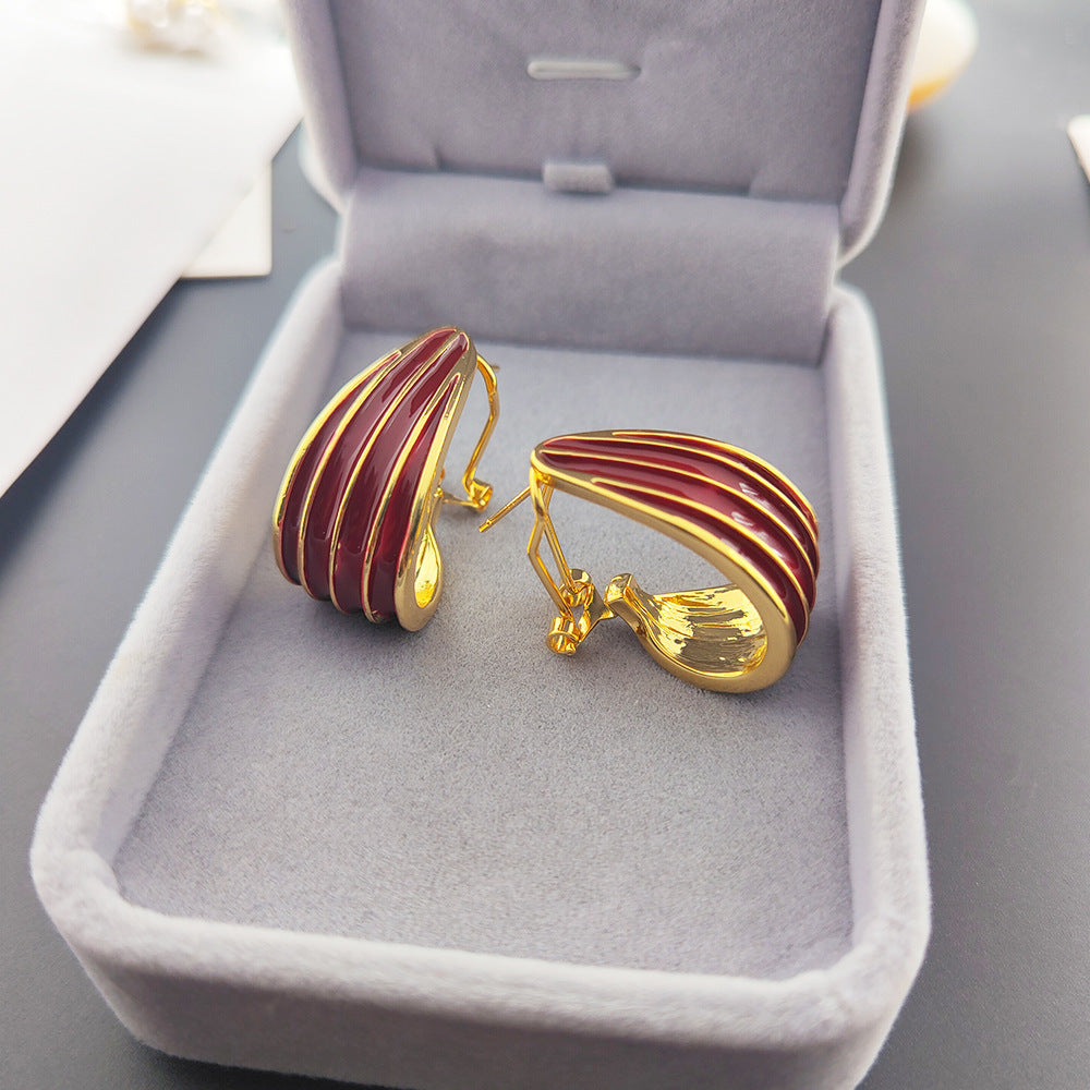 Enamel Glaze Stripes Gold-plated High Sense Elegant Heroine Earrings