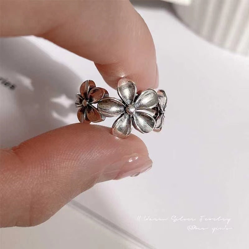 Women's Thai Sier Flower Open Fashion Minority Design Personalized Index Finger Ring