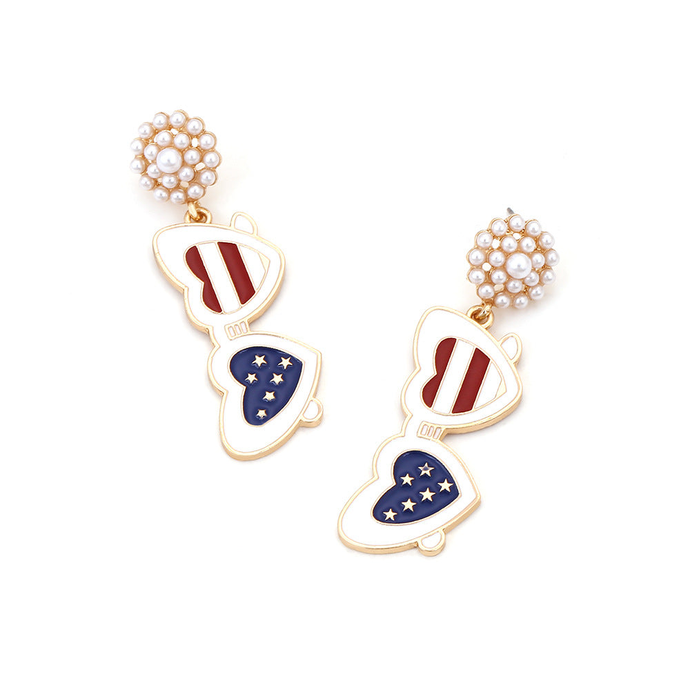 Drop Oil Glasses Flag Creative Independence Earrings