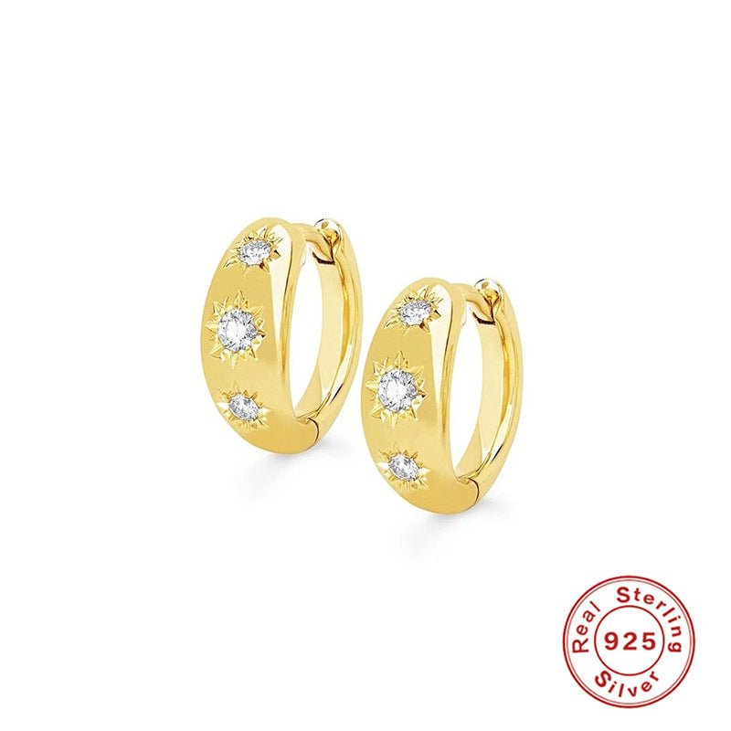 Sier Octagonal Star Pattern Diamond Eardrop Creative Style Earrings