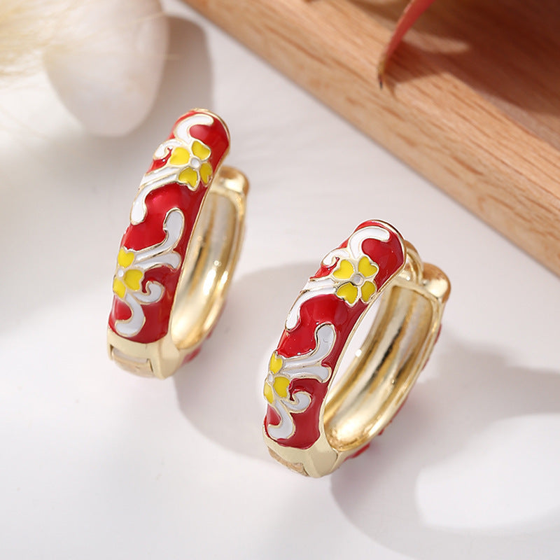 Ear Clip Colorful Flower Dripping Oil Earrings