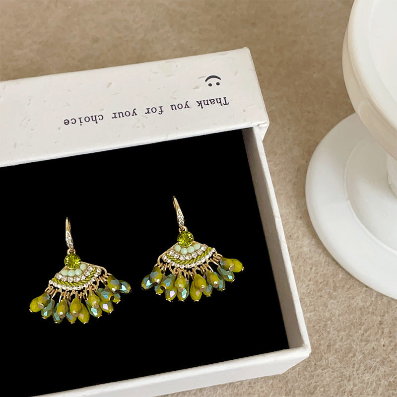 Fan-shaped Crystal Tassel Ear Hook Female Niche Design Earrings