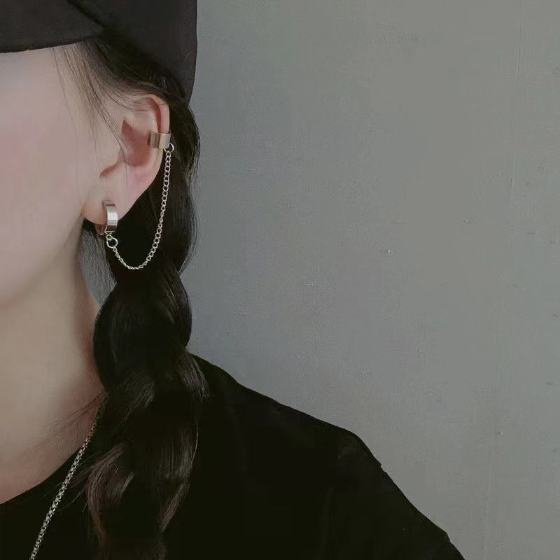 Women's Cold Style Titanium Steel Chain Ear Clip Long Stud Earrings
