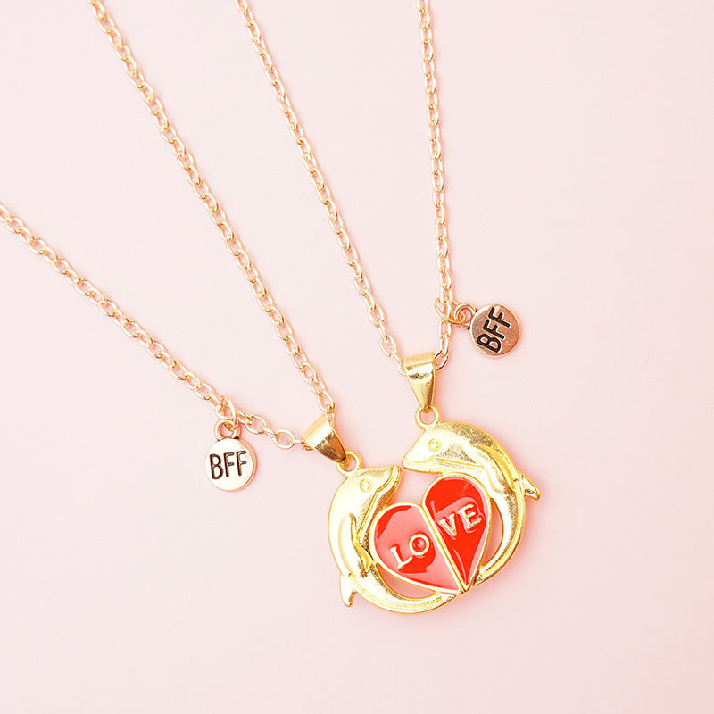 Stitching Love Dolphin Couple Magnetic Alloy For Valentine's Necklace