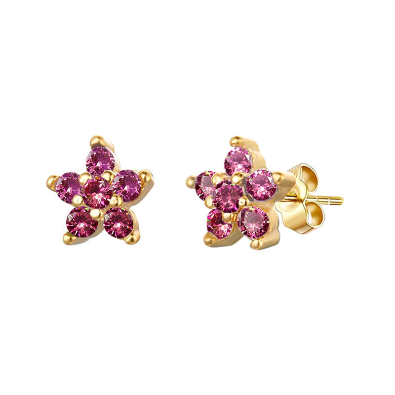 Sier Needle Color Flower Diamond Petite Female Creative Fashion Simple Rings