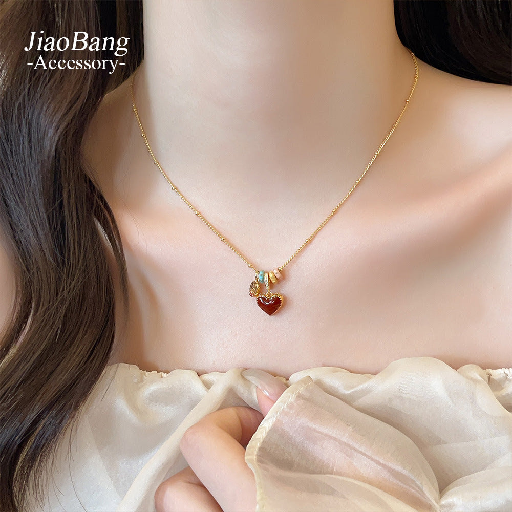 Women's Double-sided Oil Dripping Heart Affordable Luxury Fashion Elegant Graceful Necklaces