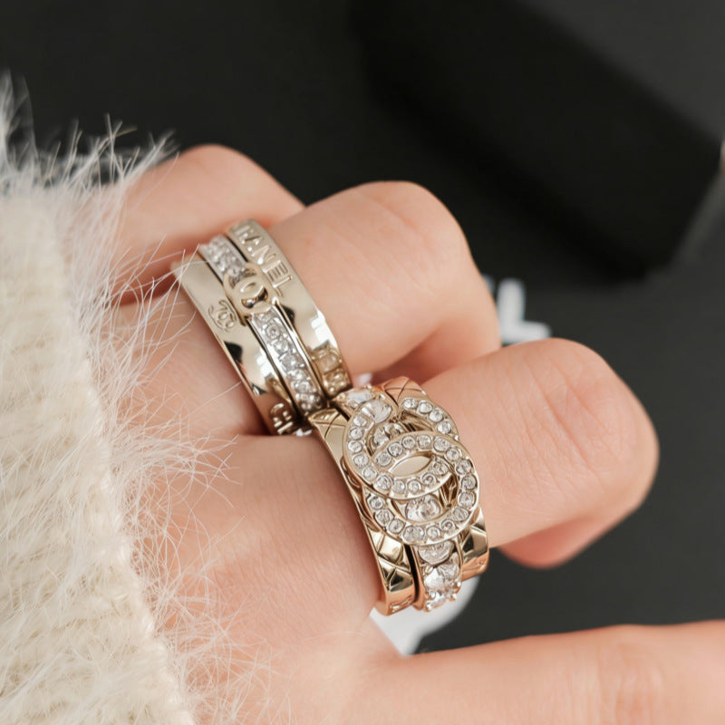 Women's Three-piece Full Diamond Plaid Fashion High Version Rings