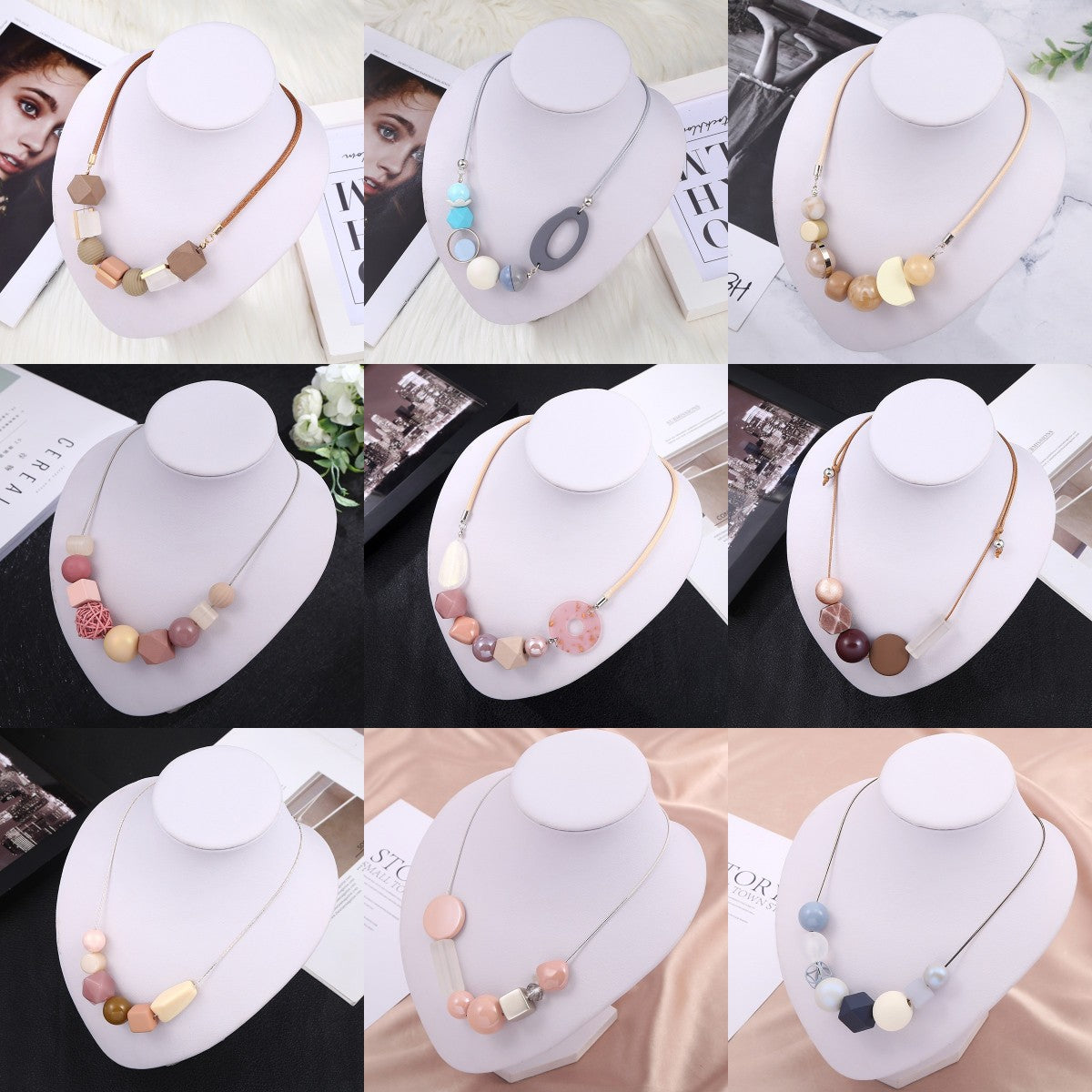 Women's Geometric Beaded Light Luxury Fashion Simple Clavicle Necklaces