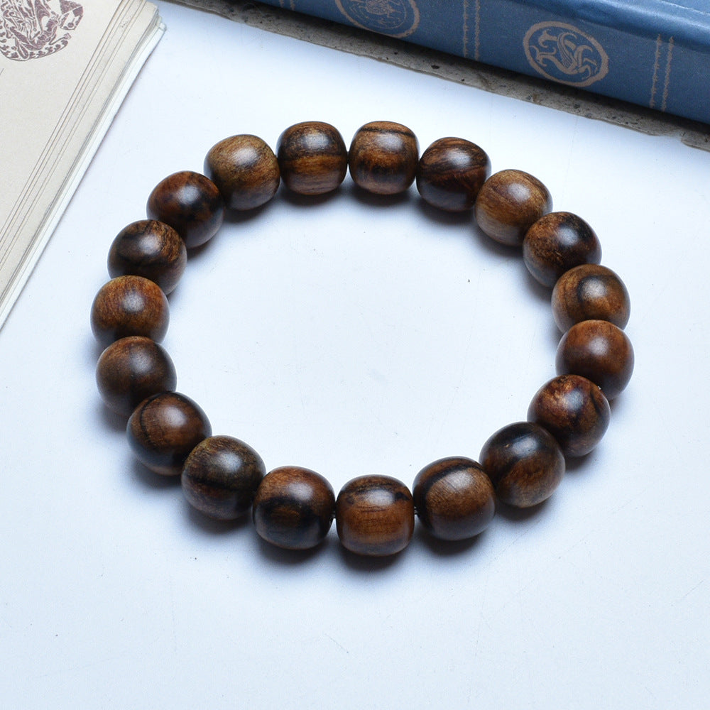 Wooden Prayer Beads Rosary Log String Flower Leather Bracelet