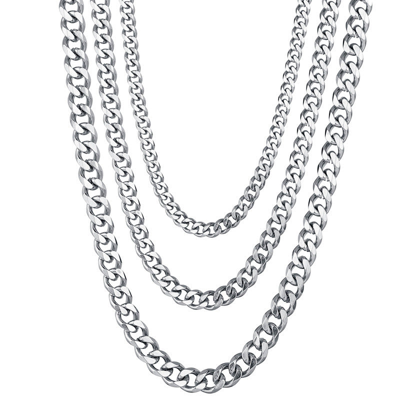 Men's Stainless Steel Hip Hop Six-sided Grinding Cuban Link Chain Titanium Necklaces