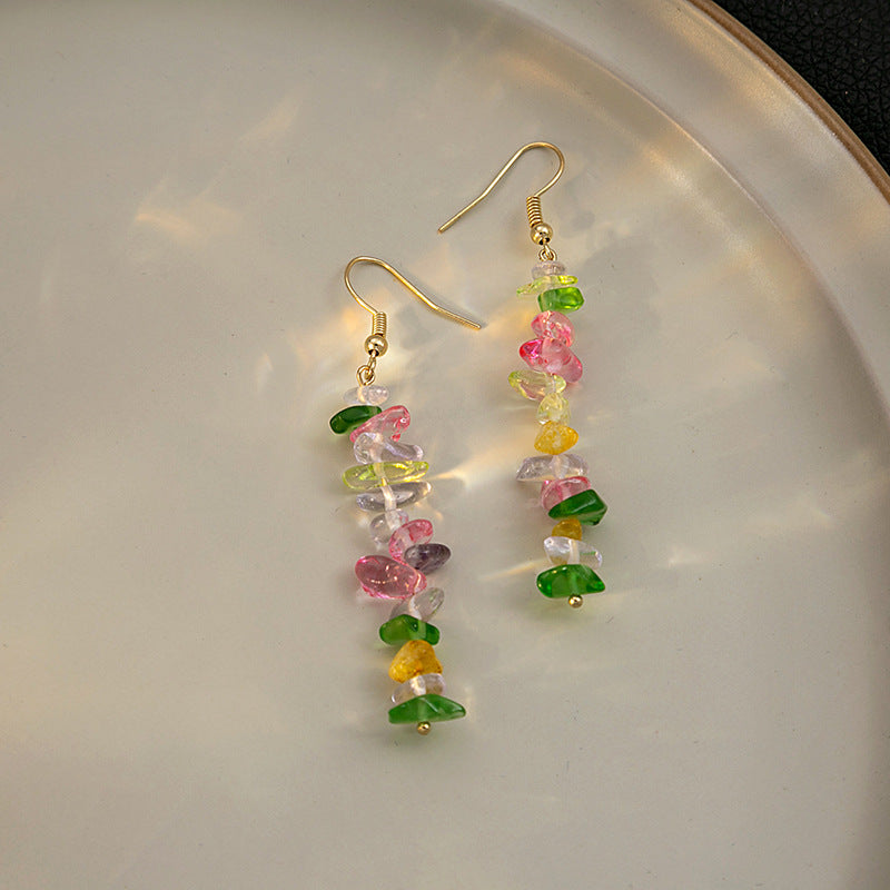 Summer Sweet Colorful Irregular Gravel Beaded Dopamine Fresh Long Earrings