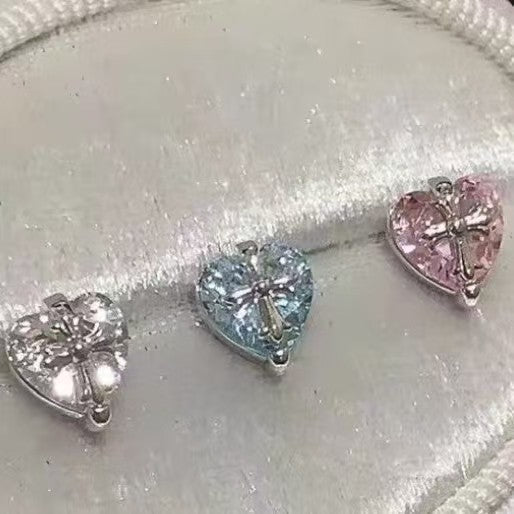 Sweet Cool Hot Cross Pink Blue Super Flash Zircon Unique Stud Earrings