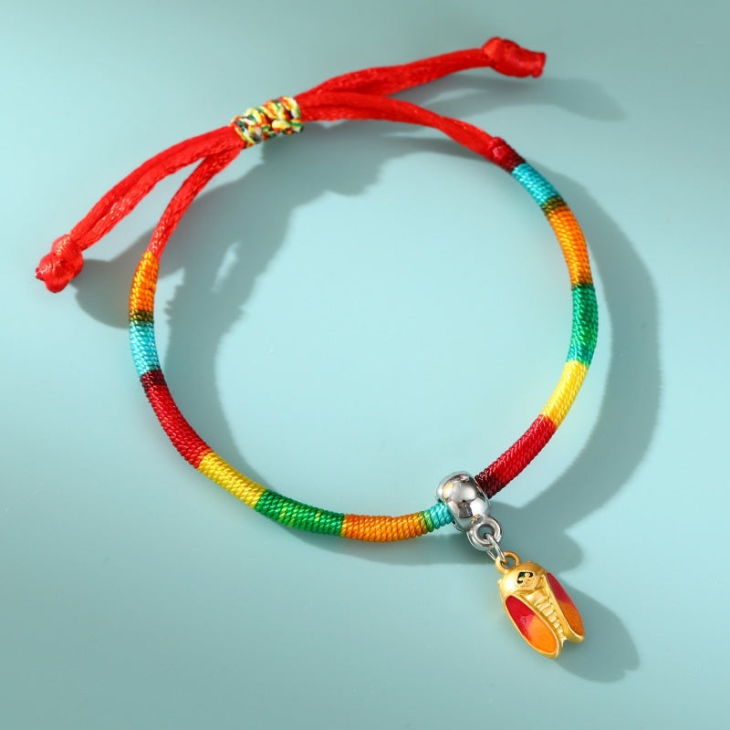 Children's Dragon Boat Festival Colorful Rope Hand-woven Alloy Small Tiger Carrying Bracelet