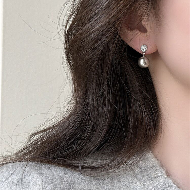 Women's Retro Zircon Pearl Sier Needle High Sense Simple Graceful Earrings
