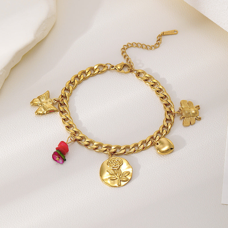 Titanium Steel Natural Stone Butterfly Golden Light Luxury Bracelet
