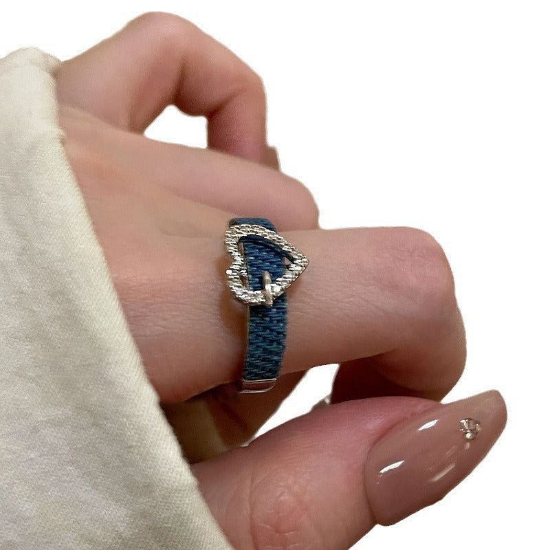 Zircon Denim Love Heart-shaped Female Niche Style Rings