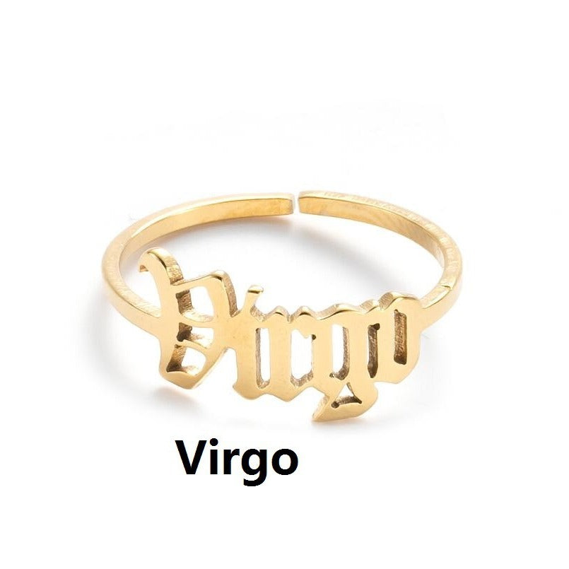 Female Retro Opening Simple English Letters Ring