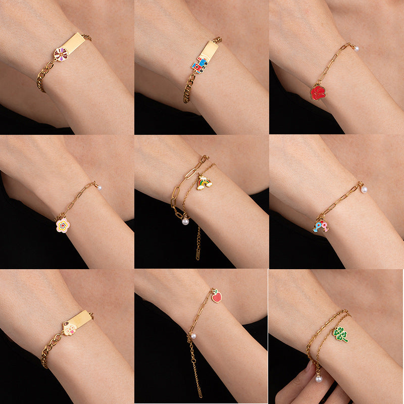 Stainless Steel Bow Square Plate Female Cartoon Mickey Titanium Drip Bracelets