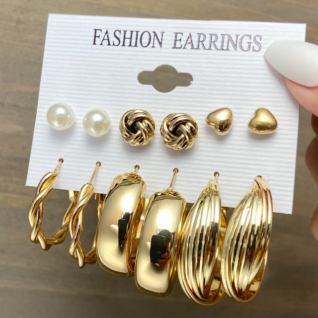 Ear Square Geometric Vintage Pearl Hepburn Style Earrings