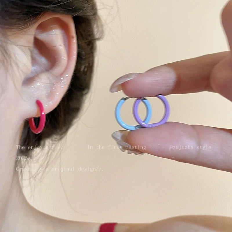 Dopamine Sweet Style Drip Glazed Solid Color Fresh Exquisite High Rings