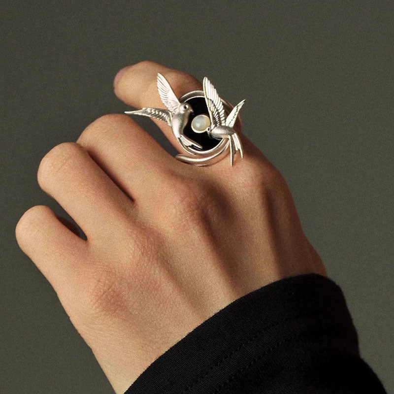 Retro Bird Open-end Pearl Personality Creative Niche Rings