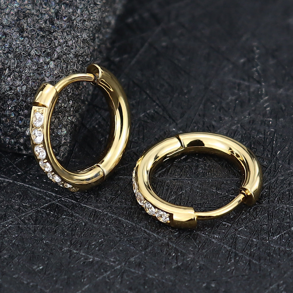 Wind Small Bright Stainless Steel Inlaid Zircon Clip Titanium Ear Buckle