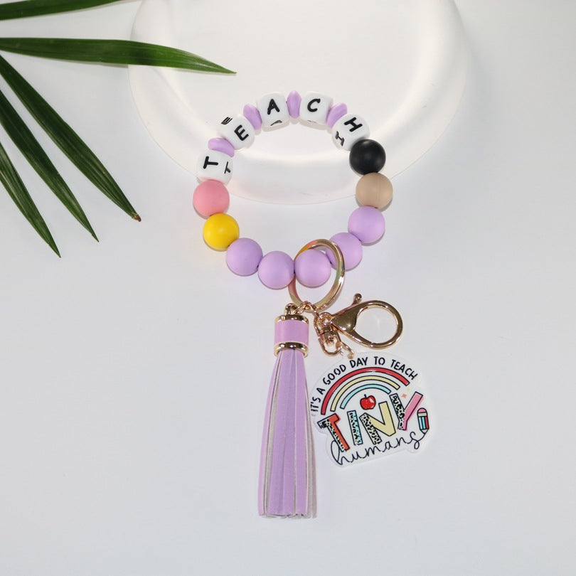 Creative Rainbow Silicone Acrylic Tassel Key Pendants
