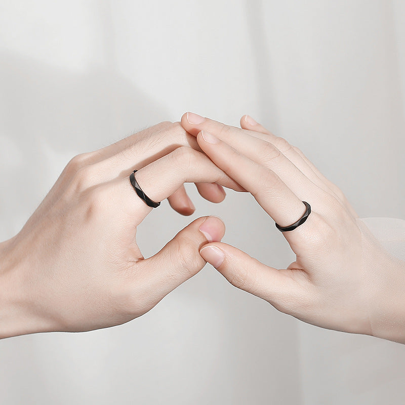 Black White Rhombus Couple Pair Of Long-distance Rings