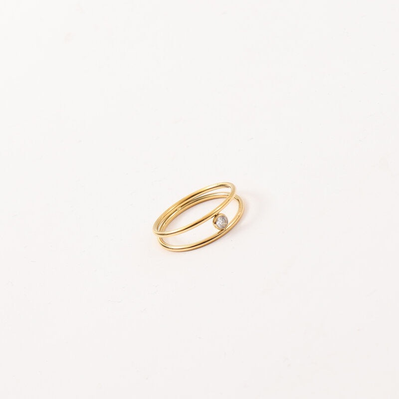 Double Mini Zircon Titanium Steel Electroplated Gold Rings