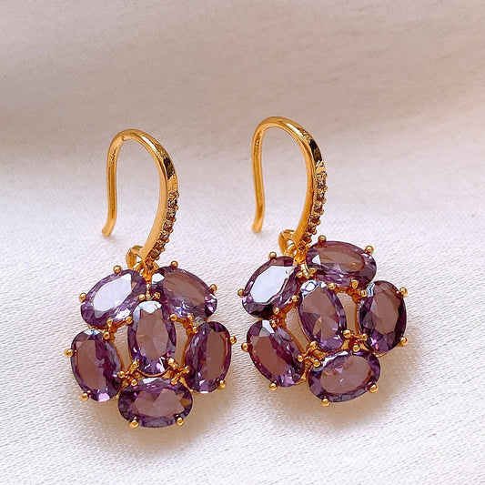 Women's Purple Zircon Flower Ear Hook High-grade Light Luxury Unique Earrings