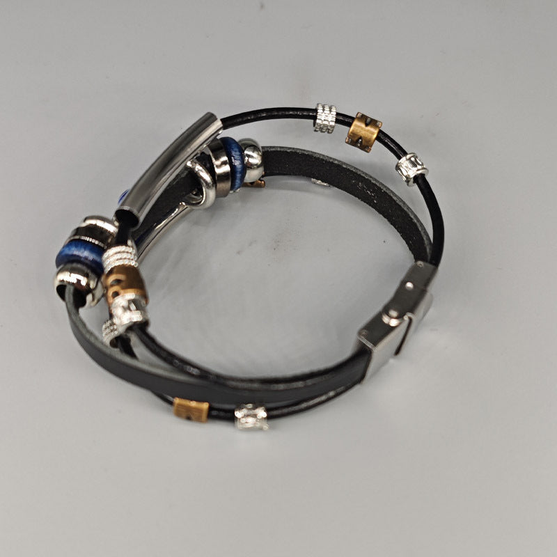 Men's Blue Eye Eight Petal Flower Stainless Steel Pair Of Buckles Bracelets
