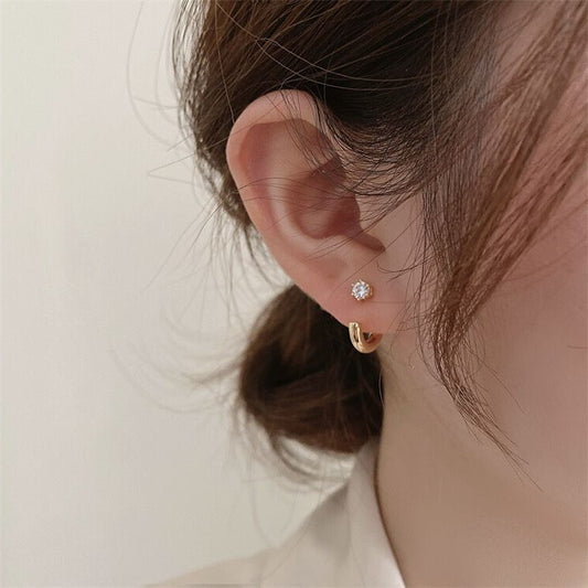 Sier Needle Female Niche Design Metallic Zircon Shaped Earrings