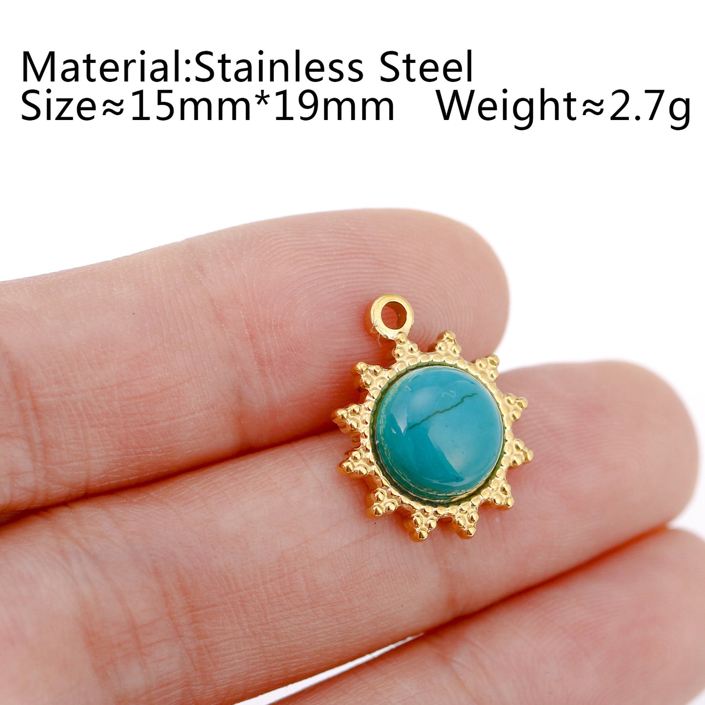 Steel Natural Stone Turquoise Gold-plated French Pendants