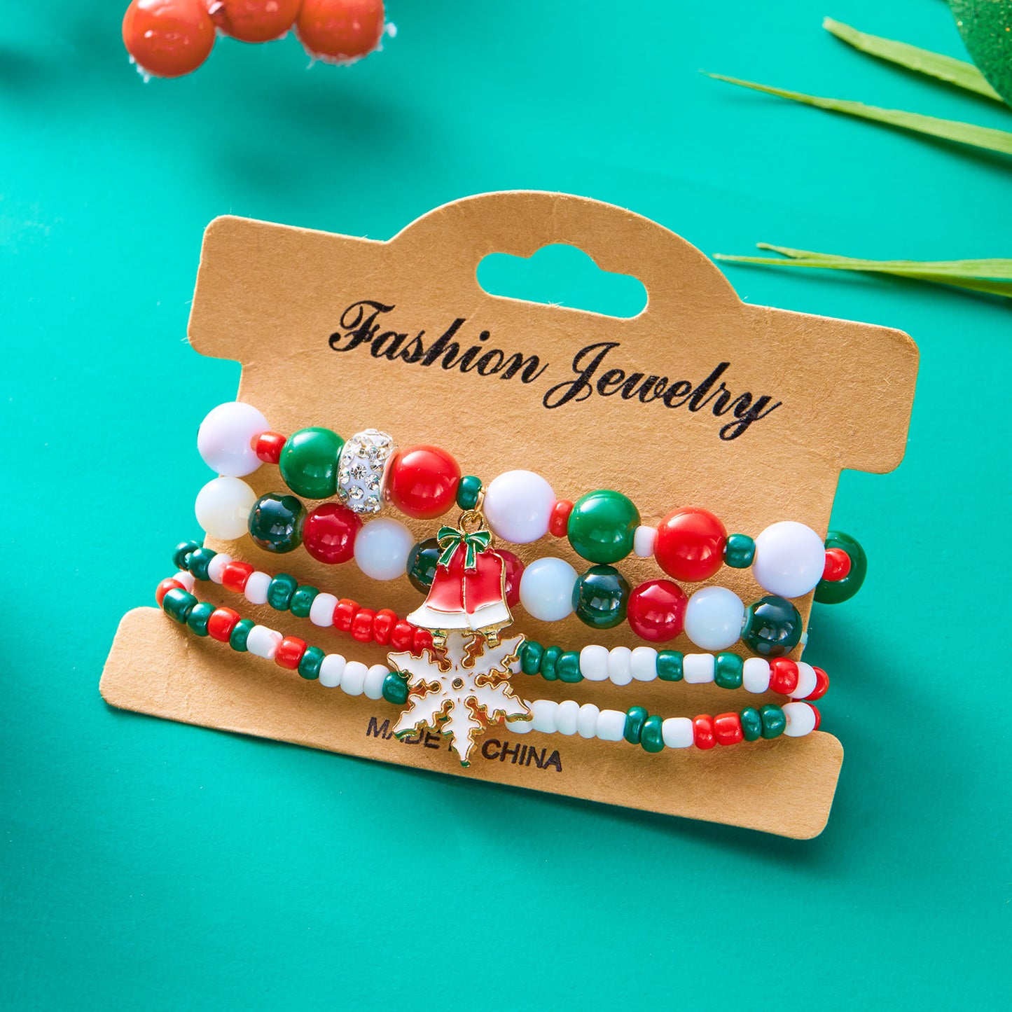 Women's Christmas Elements Beads Stringed Fashion Santa Bracelets