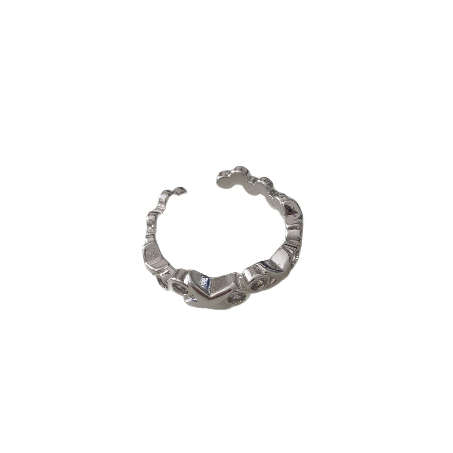 Women's Style Twin Geometric Zircon Metal Niche High-grade Versatile Shank Index Rings