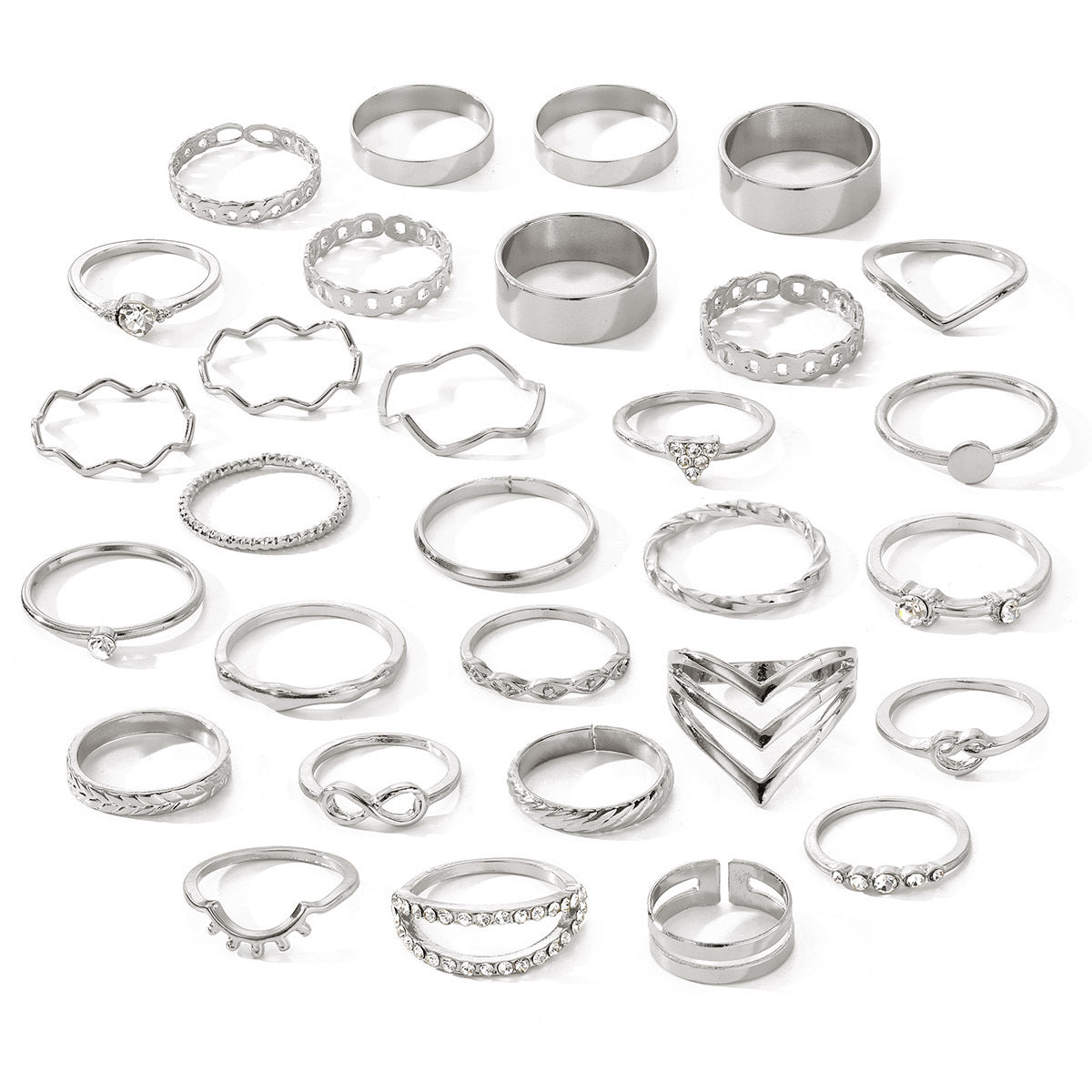 White Gold Color Set Eyelash Wave Love Rings