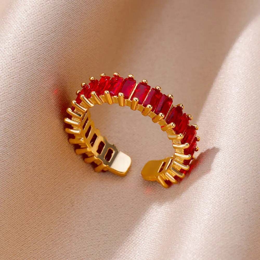 Luxury Gold Copper Plating Cubic Green Zircon Crystal Ring