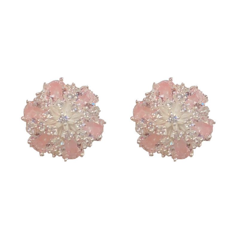 Fresh Thick Sier Zircon Petal Exquisite Fashion Small Earrings