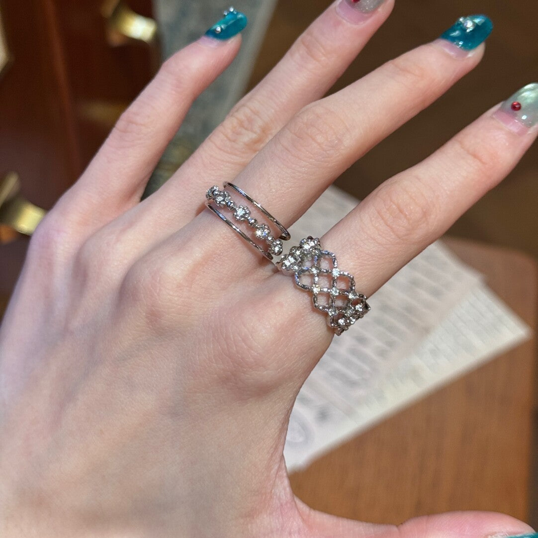 Very Shiny Mesh Diamond Rhinestone Open Rings