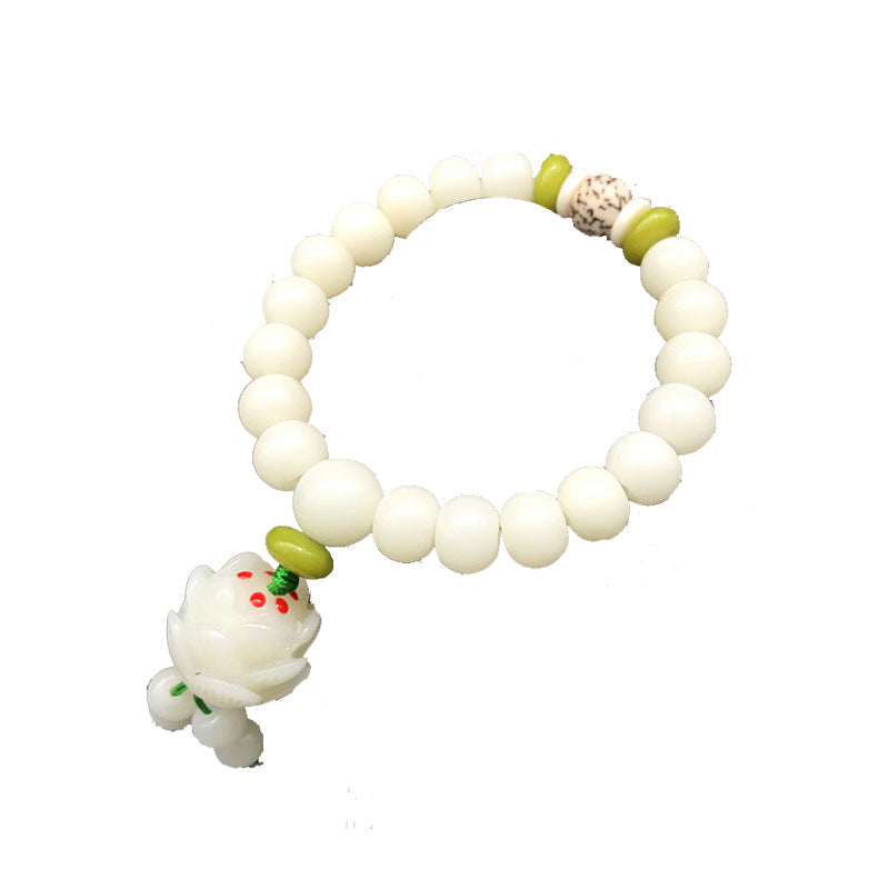 Women's & Men's Root White Jade Lotus Rosary Seed Scenic Bracelets