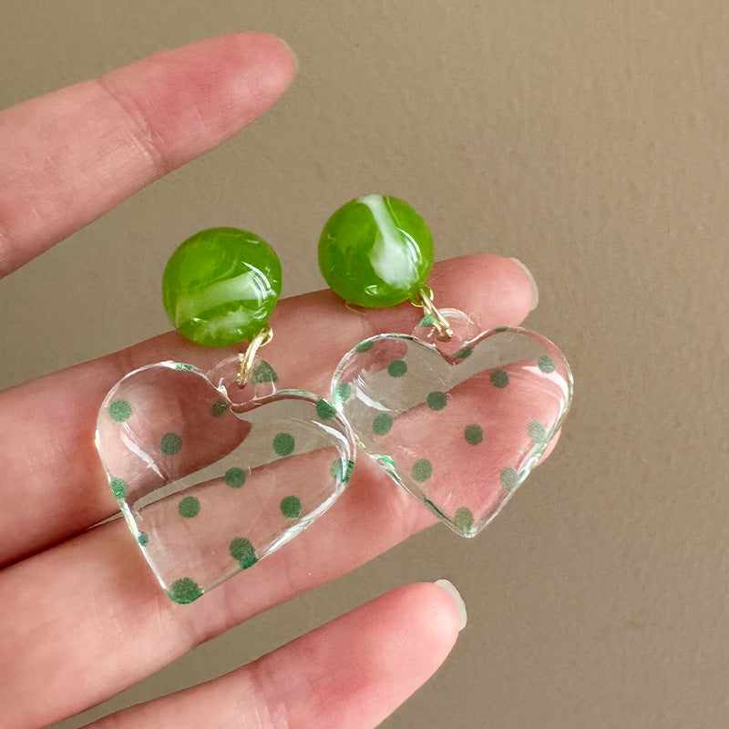 Fresh Sweet Green Polka Dot Love Refined Simple Design Smart Earrings