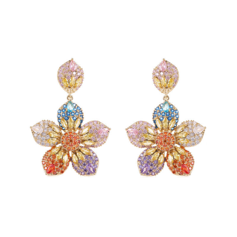 Color Zircon Exaggerated Elegant Graceful Wedding Banquet Dress With Earrings
