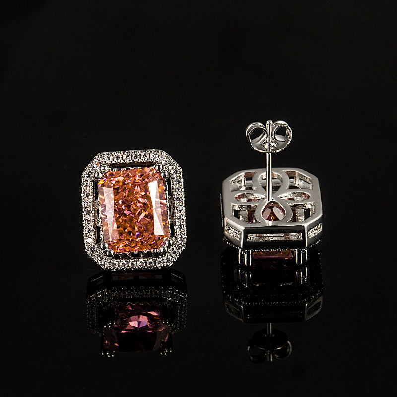 Yellow High Carbon Diamond With Pink Earrings