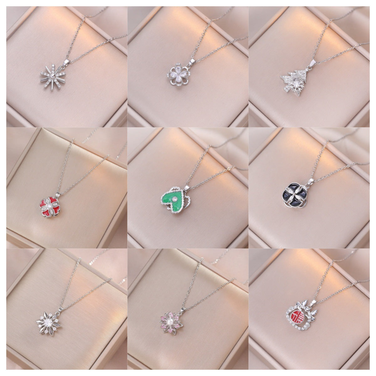 Female Minority Fashion Design Rotating Bauhinia Zircon Flower Necklace